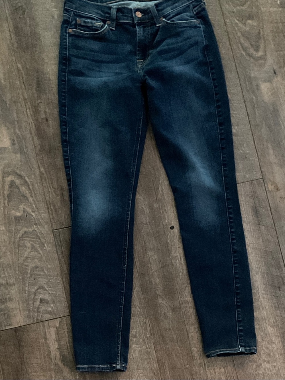 7 For All Mankind Navy Skinny Jeans with Subtle Fade